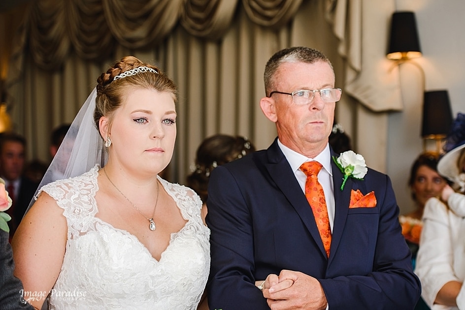 Bride with her father on wedding day at Mercure Bristol North