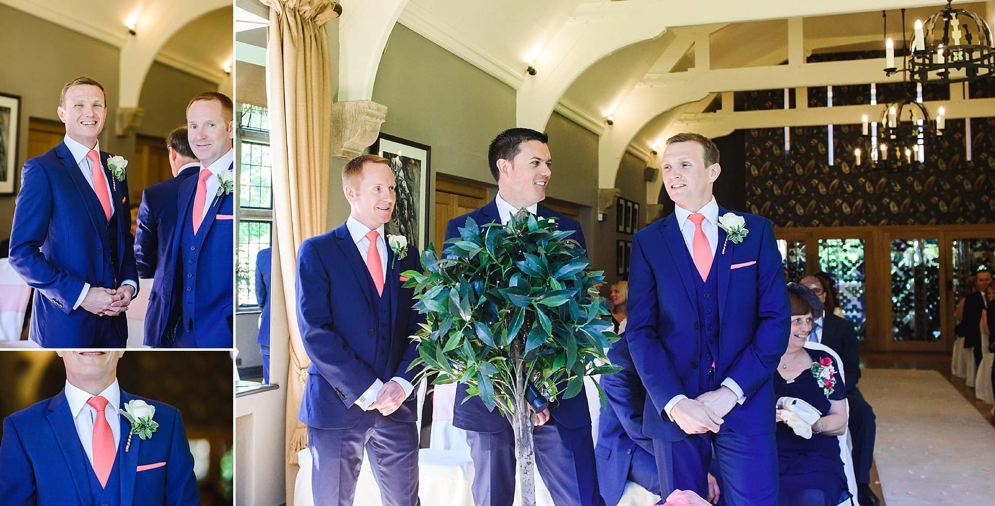 The groom waiting for his bride with groomsmen at the Hare and Hounds wedding ceremony
