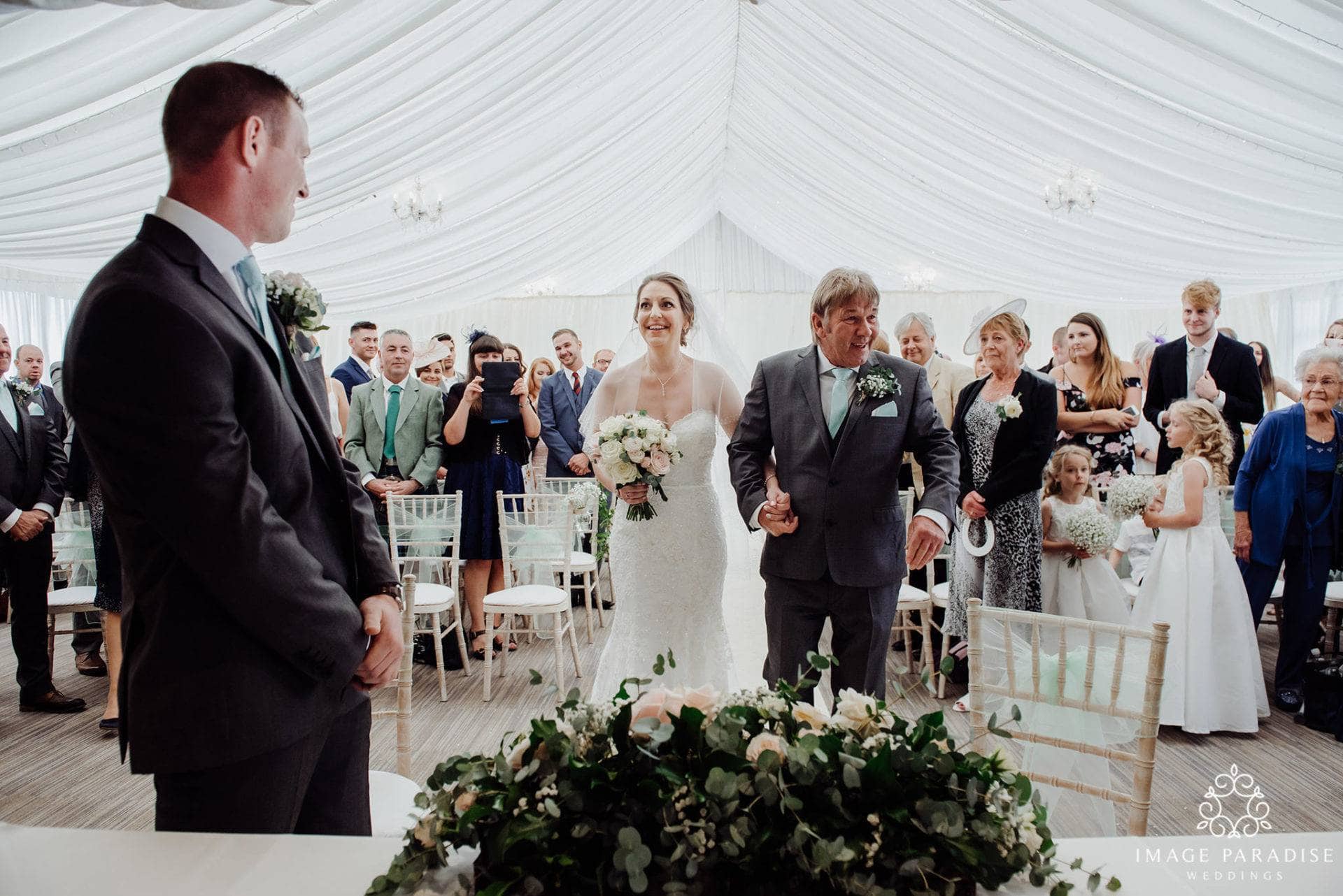 Cotswolds Hotel & Spa wedding photography | Chipping Norton photographer 15 bride walking down the aisle of her Cotswolds hotel and spa wedding ceremony photography