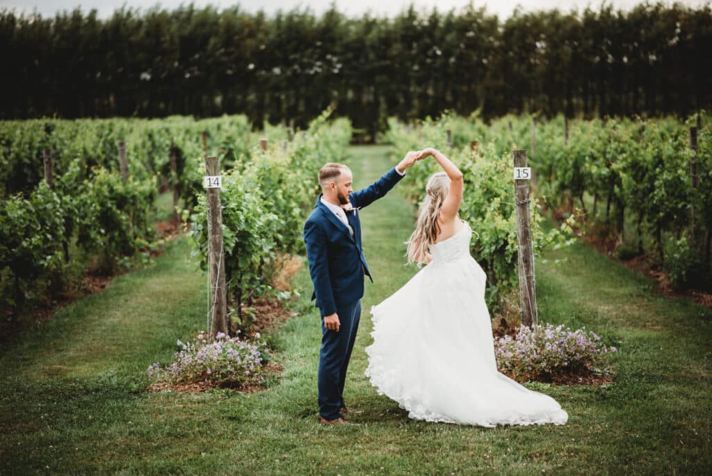 Couple dance in the Vineyards at Aldwick Estate for their Wedding video