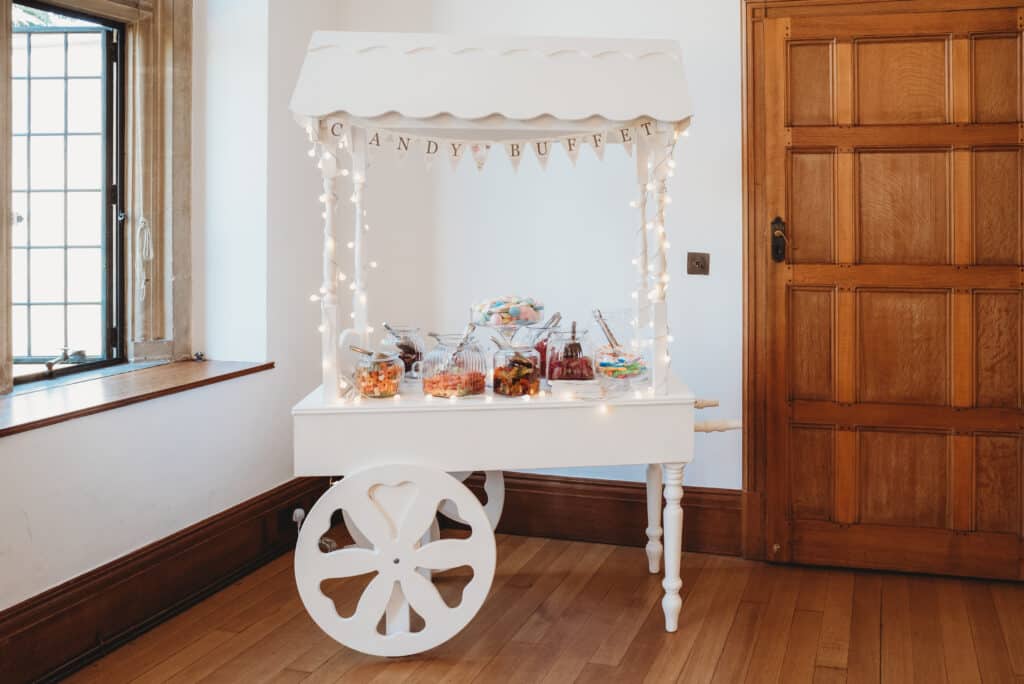 Sweet cart at Coombe Lodge set up for guests